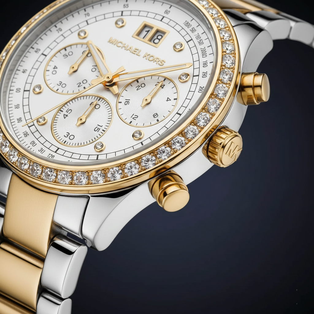 Michael Kors Brinkley MK6188 Women’s Silver & Gold Dial Two-Tone Chronograph Watch