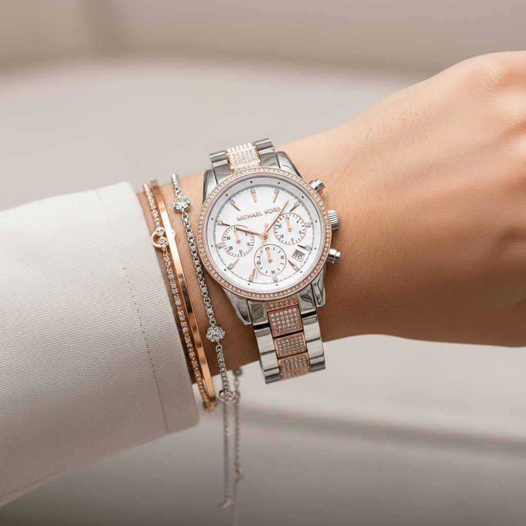 Michael Kors MK6651 Ritz Women’s Silver Dial Two-Tone Stainless Steel Chronograph Watch