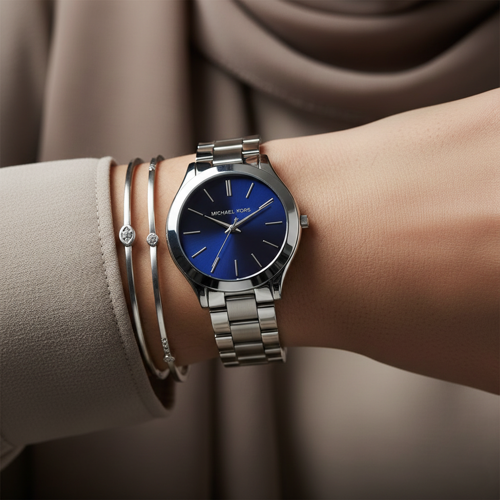 Michael Kors MK3379 Women’s Blue Dial Silver Stainless Steel Slim Watch