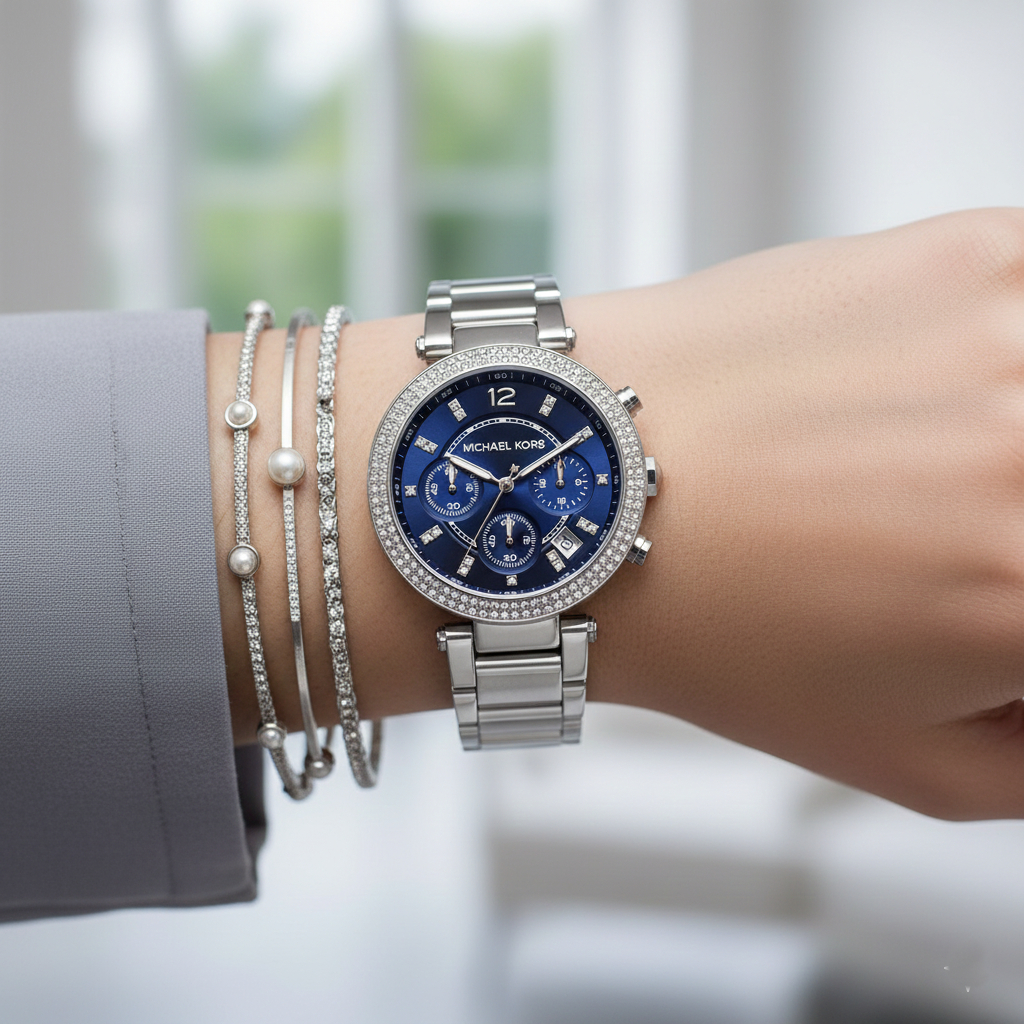Michael Kors MK6117 Parker Women’s Blue Dial Silver Stainless Steel Chronograph Watch
