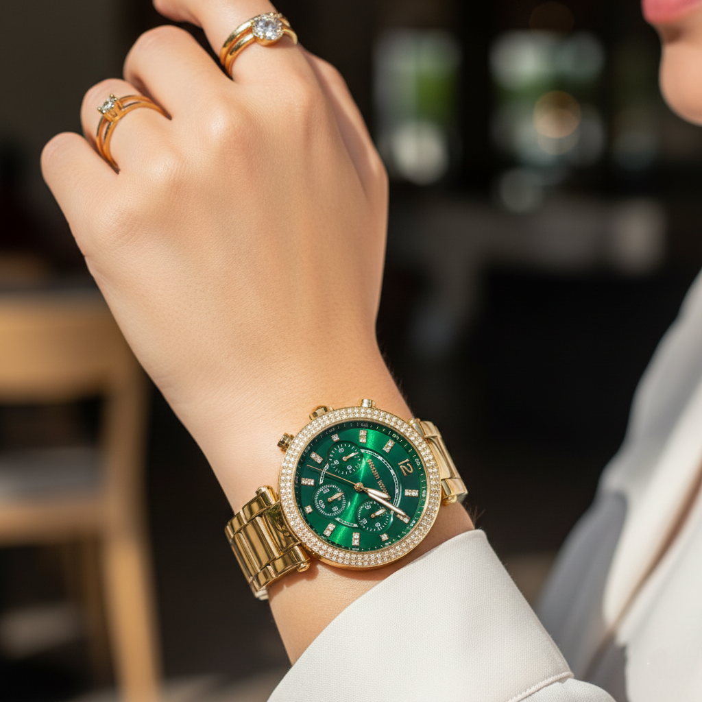 Michael Kors MK6263 Parker Women’s Green Dial Gold Chronograph Watch