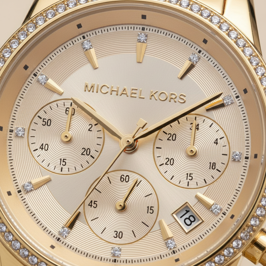 Michael Kors MK6597 Ritz Women’s Gold Dial Gold Stainless Steel Chronograph Watch