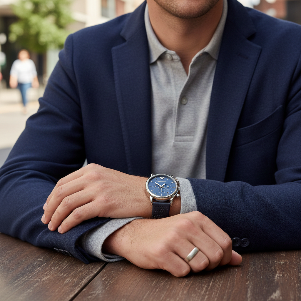 Emporio Armani AR1736 Men’s Blue Dial Blue Leather Chronograph Watch