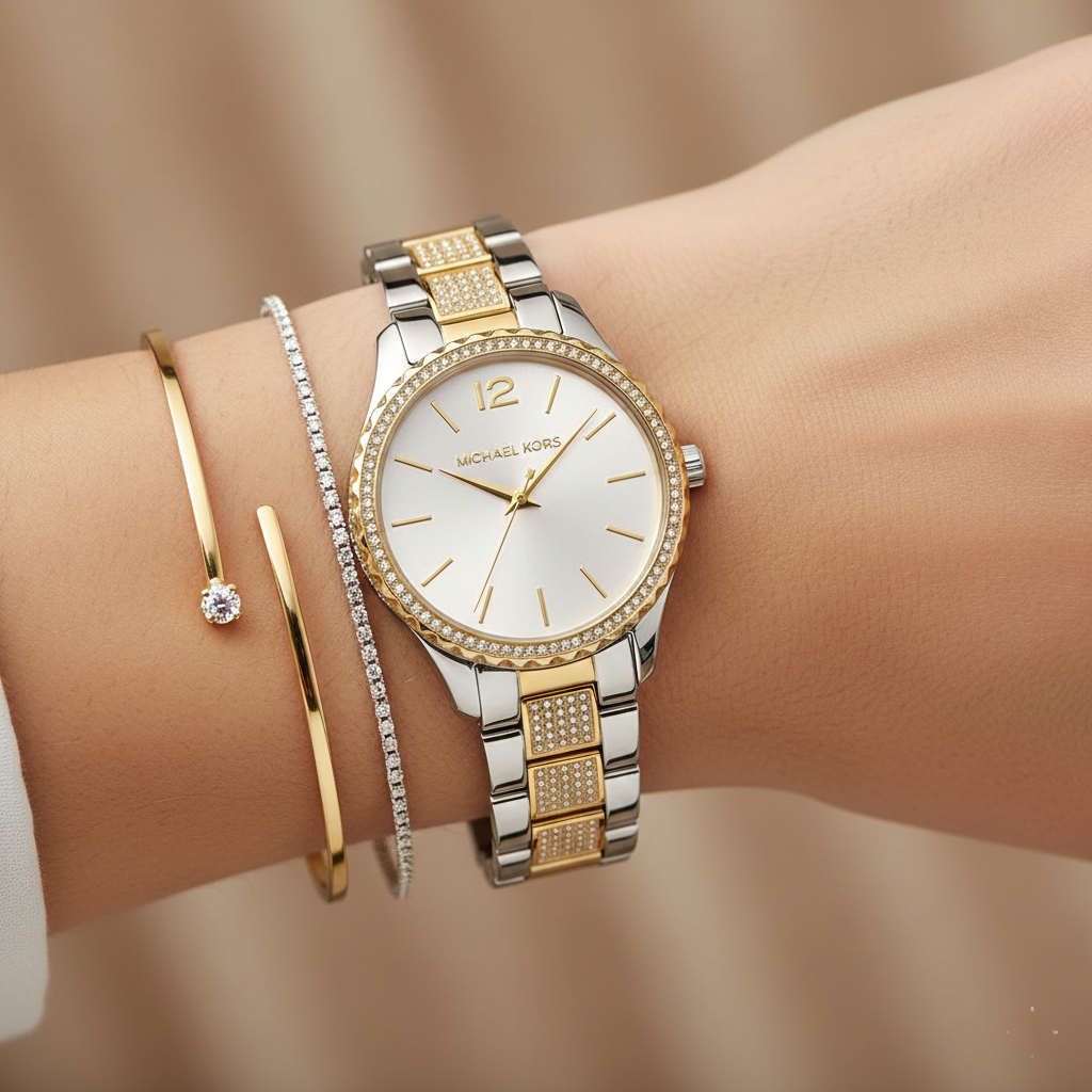 Michael Kors MK6899 Women’s Silver Dial Two-Tone Stainless Steel Crystal Bezel Watch