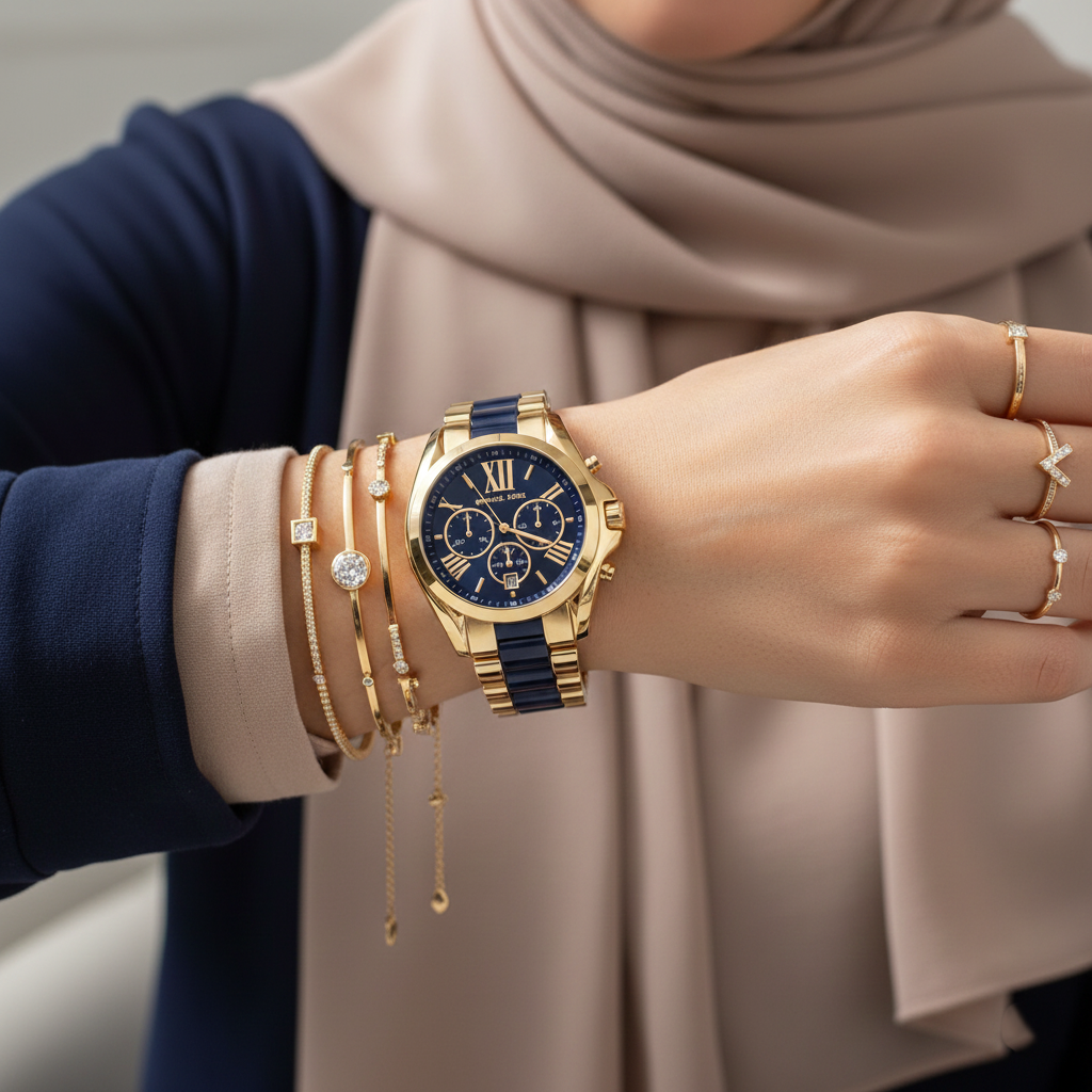 Michael Kors MK6268 Bradshaw Women’s Navy Blue Dial Gold Stainless Steel Chronograph Watch