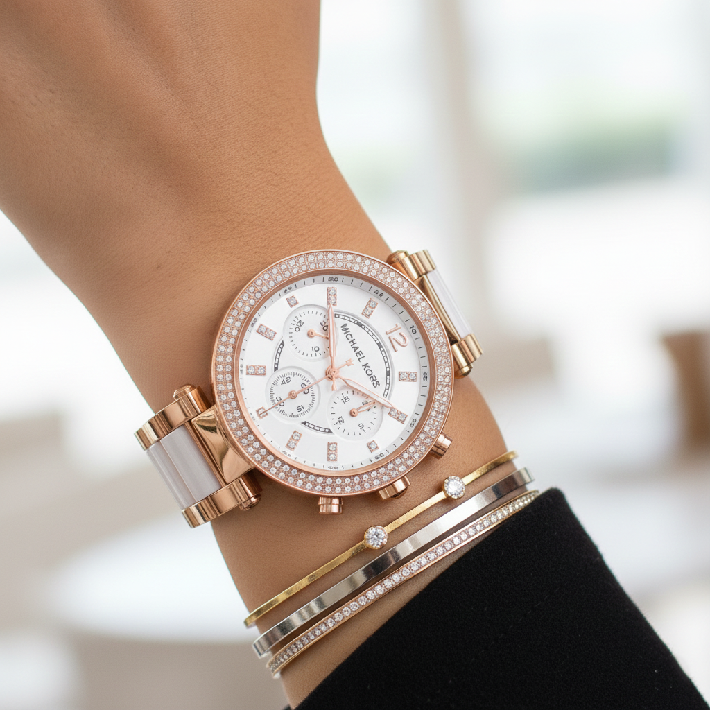 Michael Kors MK5774 Parker Women’s White Dial Rose Gold Chronograph Watch