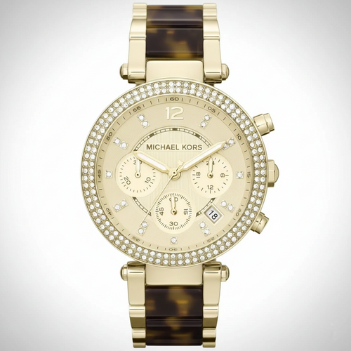 Michael Kors MK5688 Parker Women’s Gold Chronograph Tortoiseshell Crystal Watch