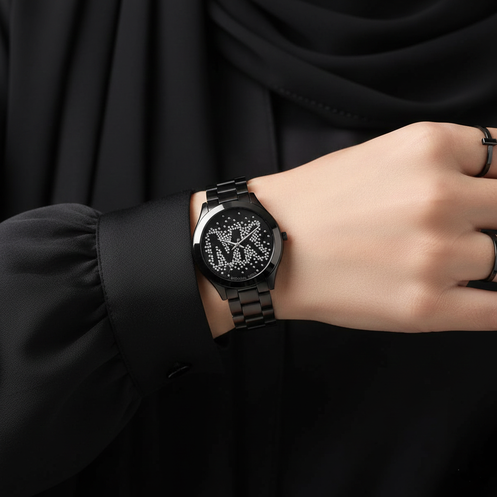 Michael Kors MK3589 Runway Slim Women’s Black Crystal Dial Stainless Steel Watch