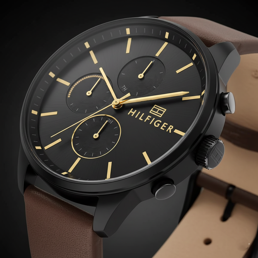 Tommy Hilfiger Chase 1791977 Men’s Black Dial Brown Leather Multi-Function Watch