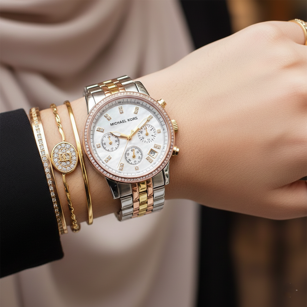 Michael Kors MK5650 Ritz Women’s Mother of Pearl Dial Two-Tone Chronograph Watch