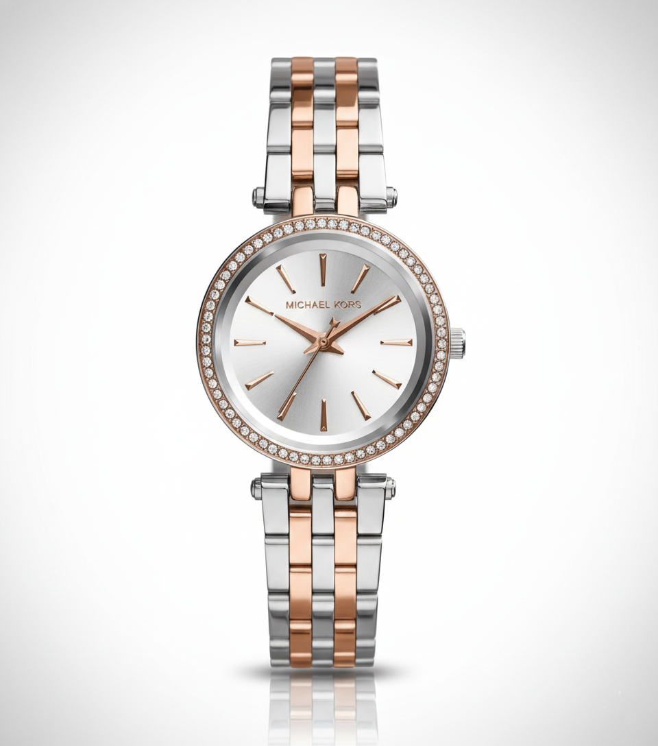 Michael Kors MK3298 Petite Darci Women’s Two-Tone Silver Rose Gold Crystal Watch