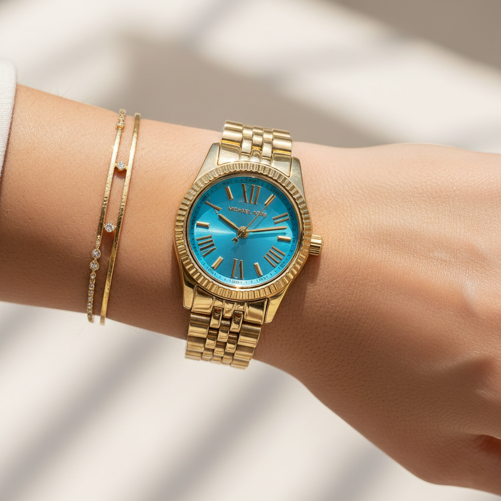 Michael Kors Lexington MK3271 Women’s Gold-Tone Turquoise Dial Stainless Steel Watch