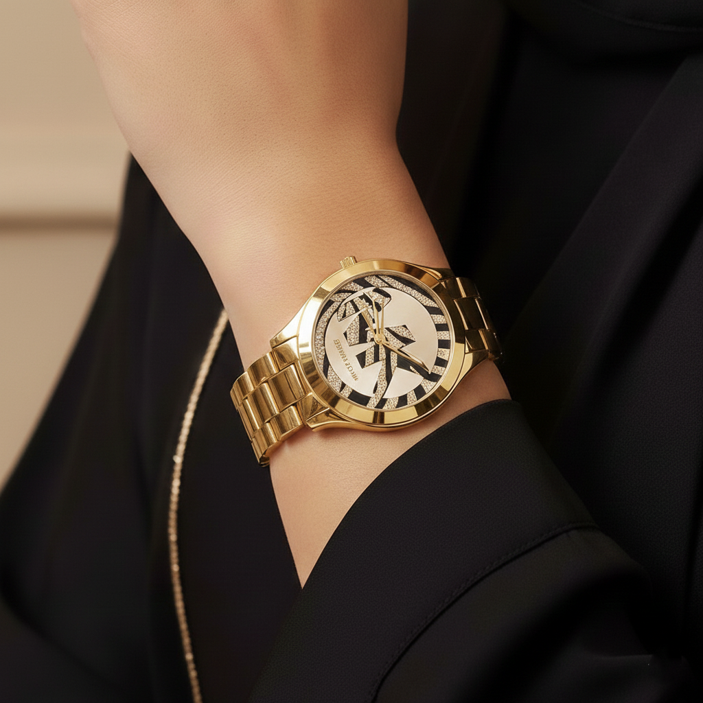 Michael Kors MK4561 Slim Runway Women’s Gold Crystal Logo Dial Stainless Steel Watch