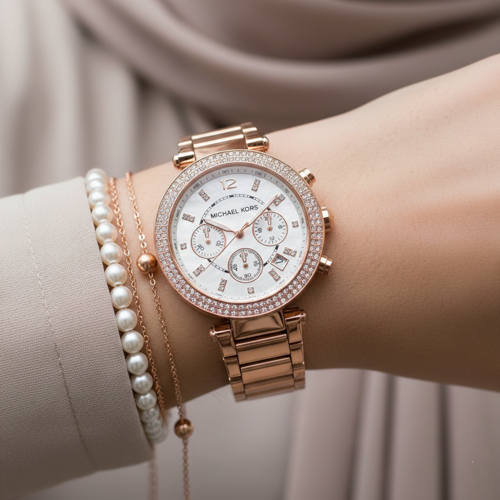 Michael Kors MK5491 Parker Women’s Mother of Pearl Dial Rose Gold Stainless Steel Chronograph Watch
