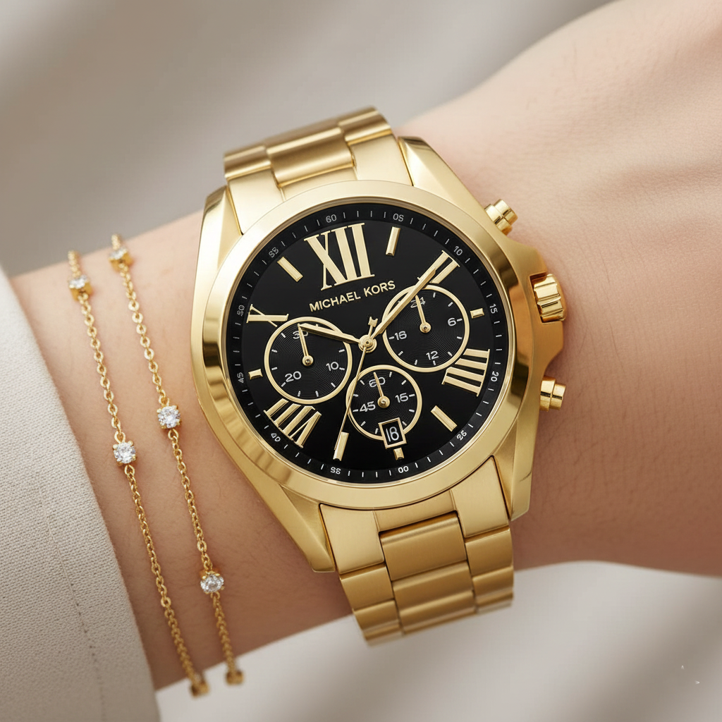 Michael Kors MK5739 Bradshaw Women’s Black Dial Gold Stainless Steel Chronograph Watch