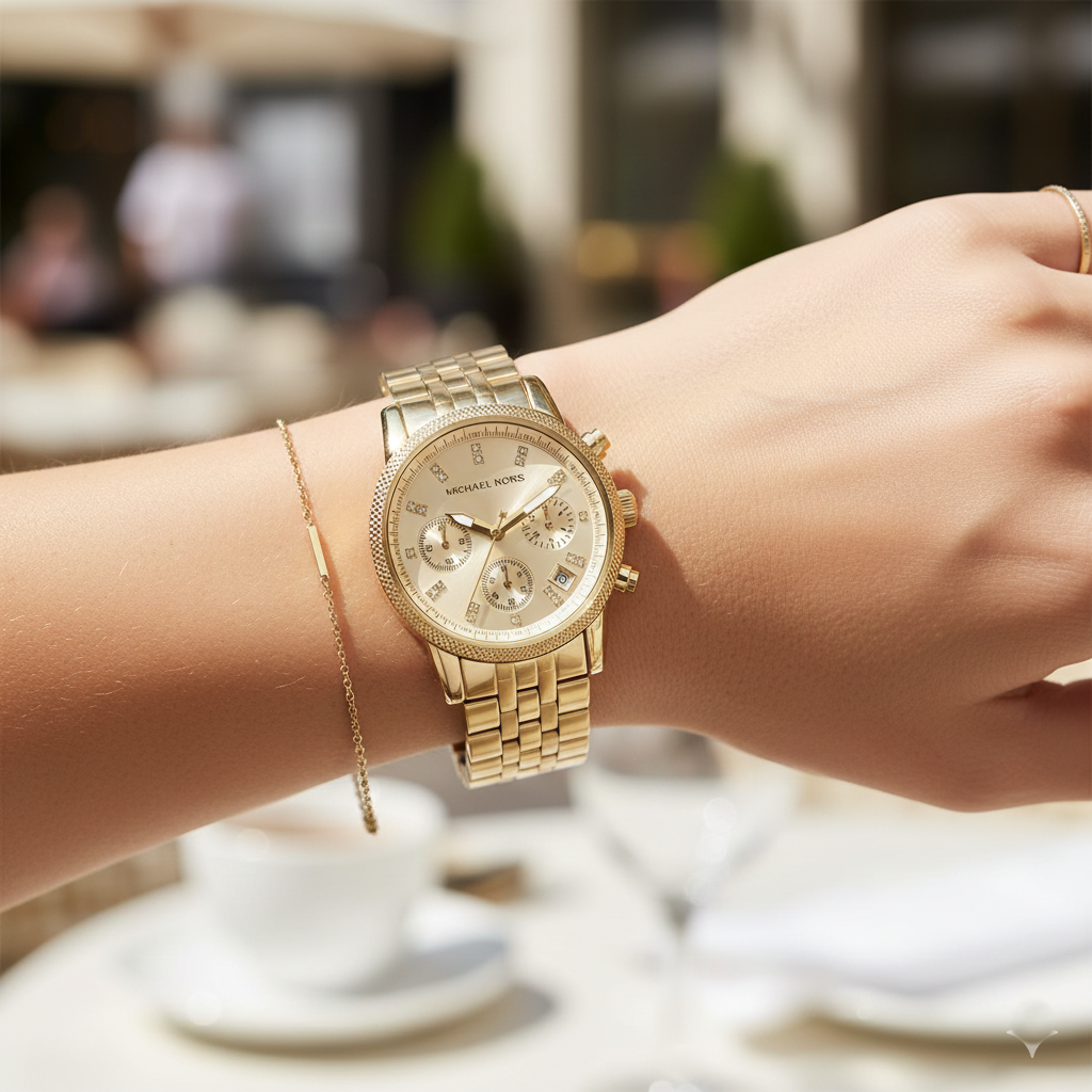 Michael Kors MK5676 Women’s Gold-Tone Crystal Ritz Chronograph Watch