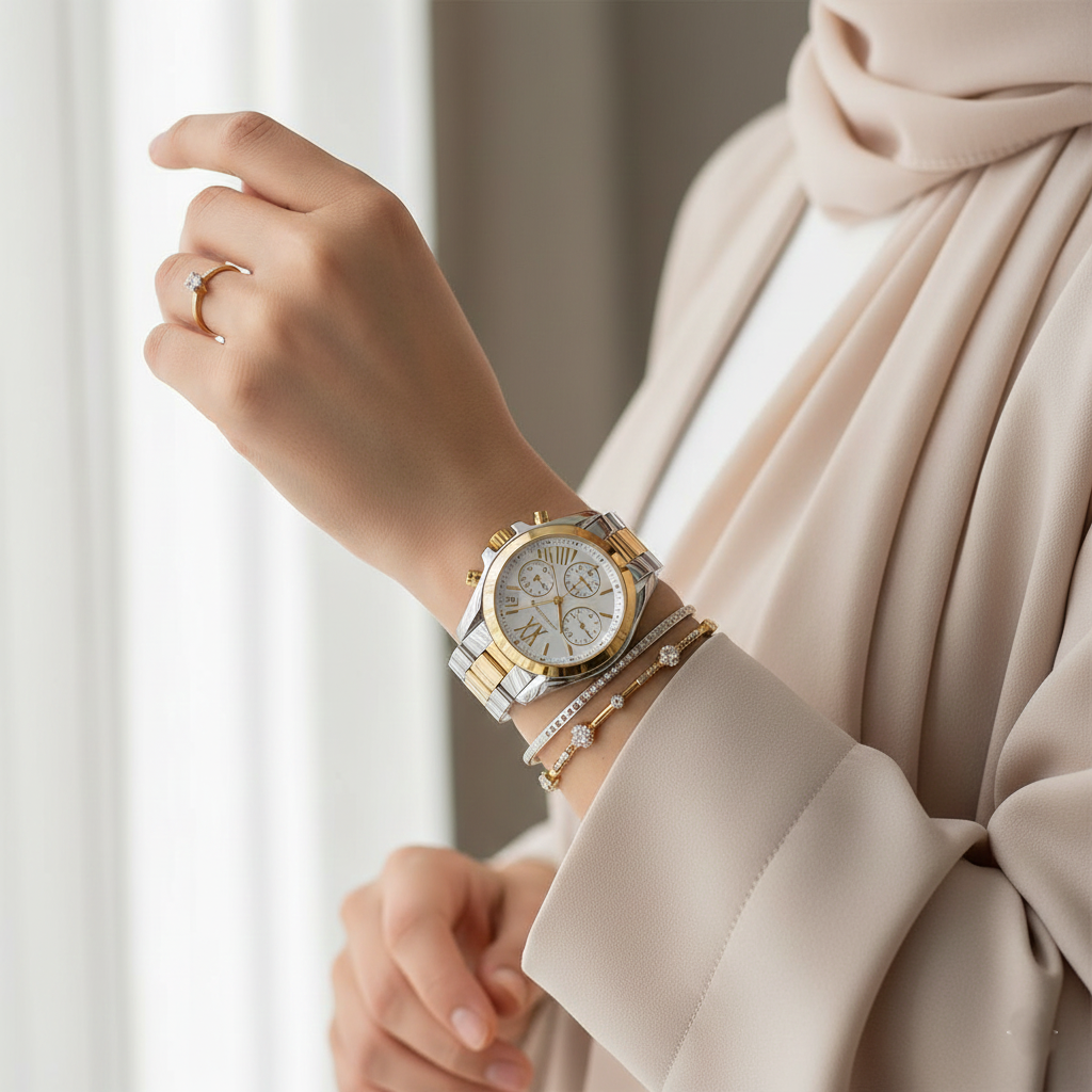 Michael Kors MK5974 Bradshaw Women’s White Dial Two-Tone Stainless Steel Chronograph Watch