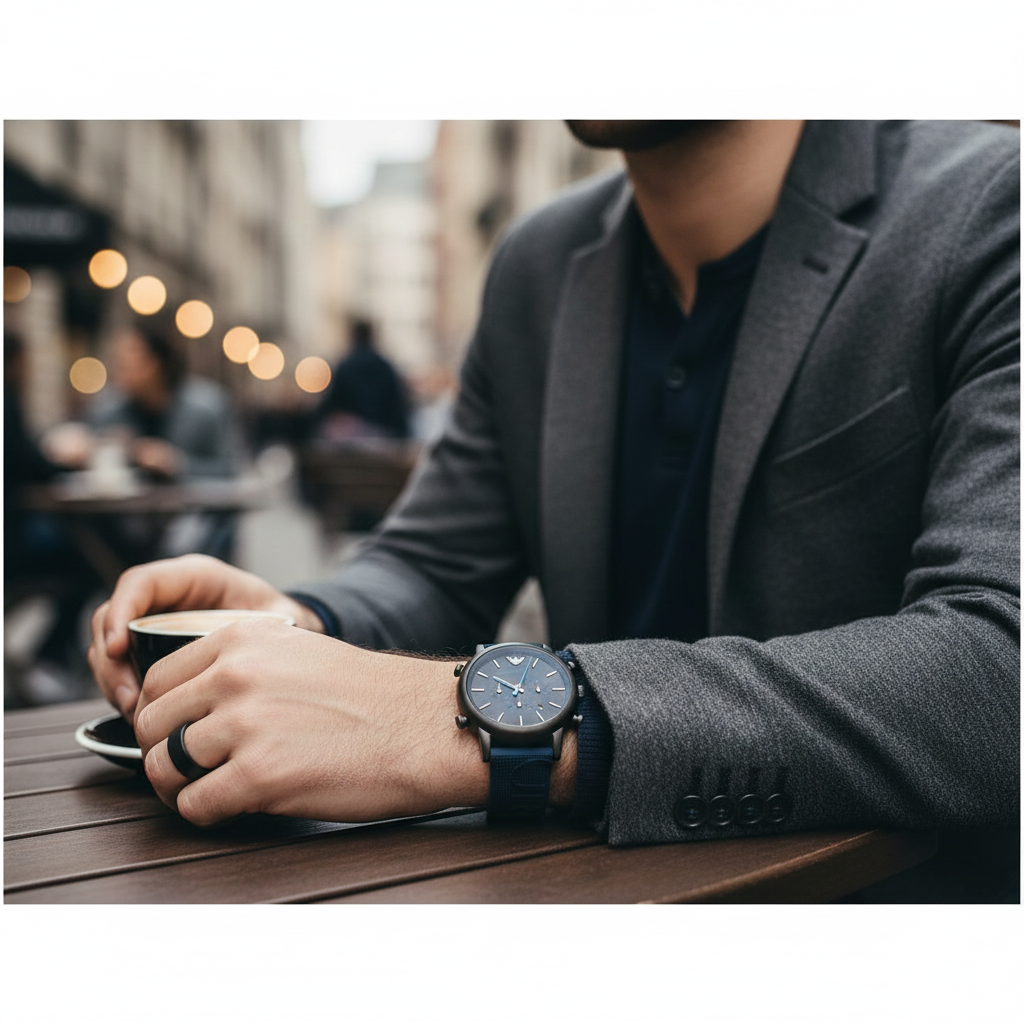Emporio Armani AR11023 Men’s Black Dial Blue Silicone Strap Chronograph Watch