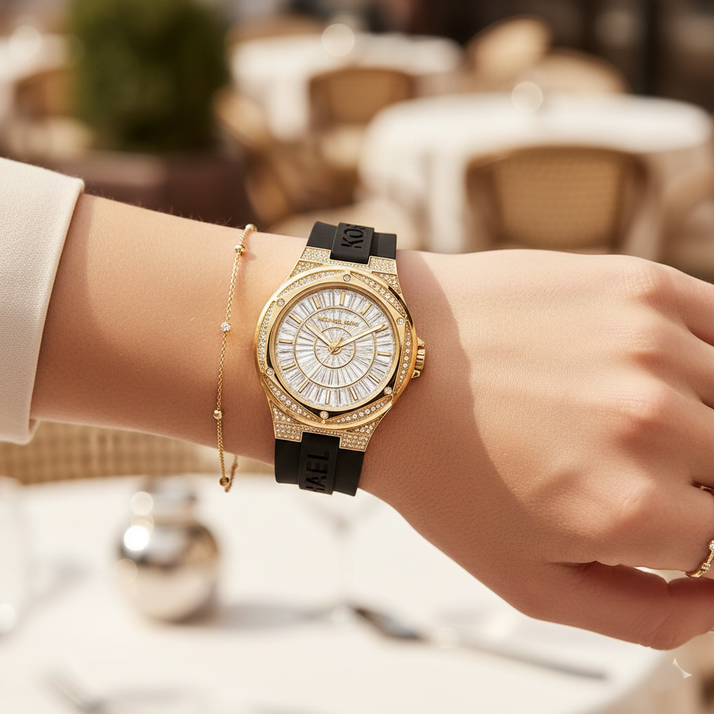 Michael Kors Camille MK7247 Women’s Gold Crystal Silicone Multi-Function Watch