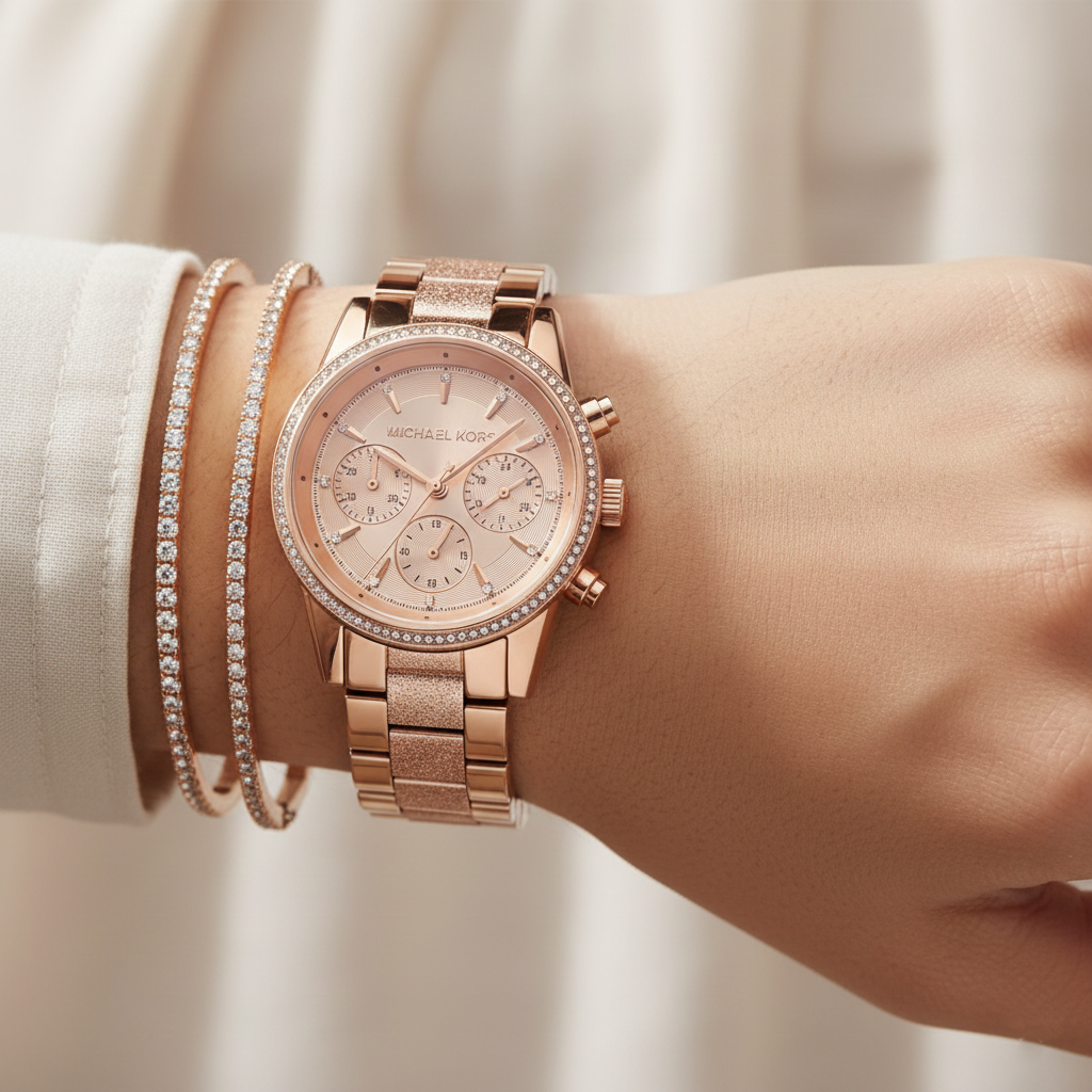 Michael Kors MK6598 Ritz Women’s Rose Gold Dial Rose Gold Stainless Steel Chronograph Watch