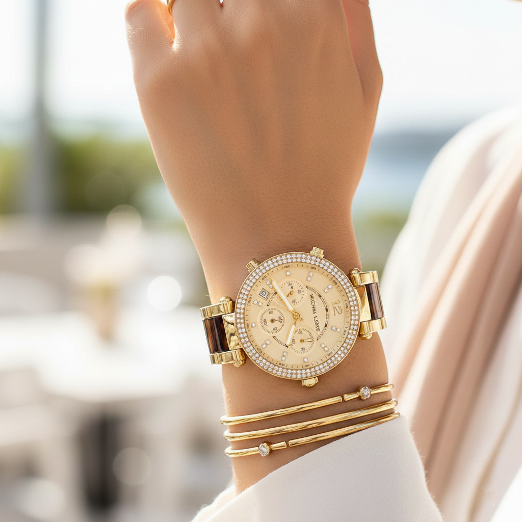 Michael Kors MK5688 Parker Women’s Gold Chronograph Tortoiseshell Crystal Watch