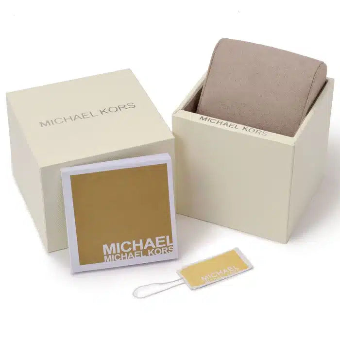 Michael Kors Women's MK Empire Three-Hand Gold-Tone Stainless Steel Logo Bracelet Watch (Model: MK4840), Gold, Modern