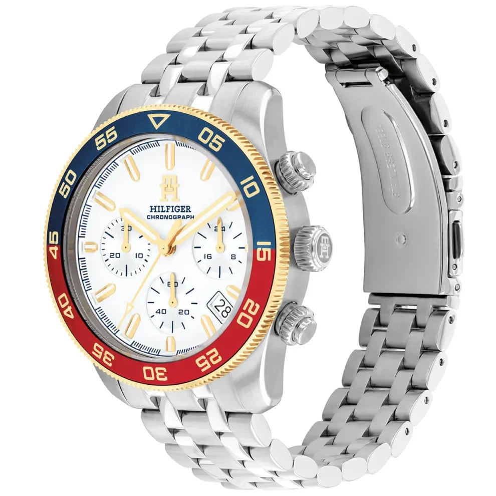 Tommy Hilfiger TH85 1792184 Men's Silver Case White Dial Pepsi Bezel Watch