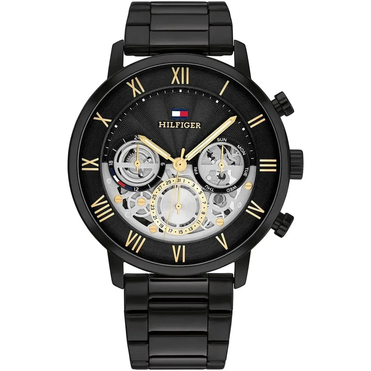 Tommy Hilfiger 1710706 Men’s Multi-Function Watch – Black & Gold Dial with Black Stainless-Steel Bracelet