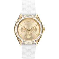 Michael Kors Jessa MK7267 Women’s Gold Dial White Leather Multi-Function Watch