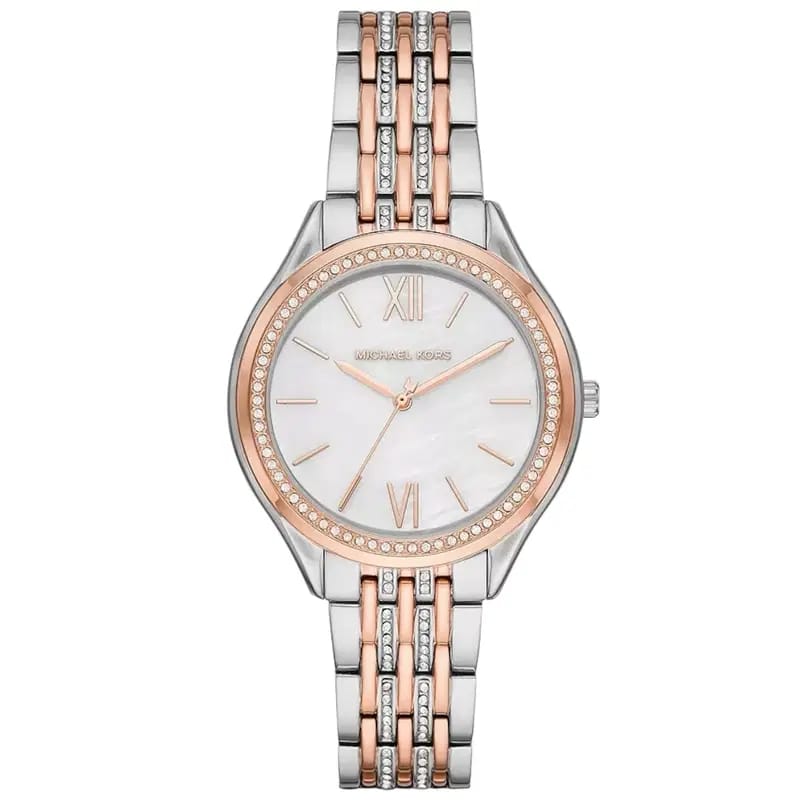 Michael Kors Mindy MK7077 Women’s Mother of Pearl Dial Two-Tone Bracelet Multi-Function Watch