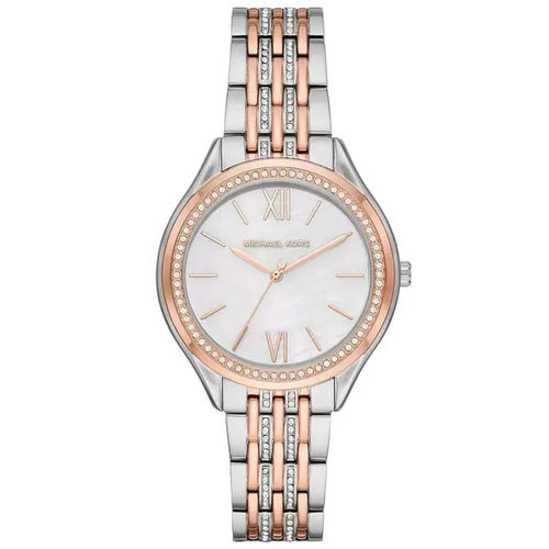 Michael Kors Mindy MK7077 Women’s Mother of Pearl Dial Two-Tone Bracelet Multi-Function Watch