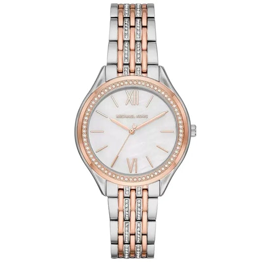 Michael Kors Mindy MK7077 Women’s Mother of Pearl Dial Two-Tone Bracelet Multi-Function Watch