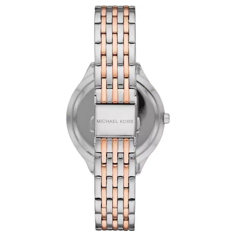 Michael Kors Mindy MK7077 Women’s Mother of Pearl Dial Two-Tone Bracelet Multi-Function Watch