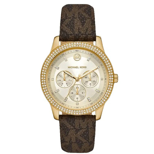Michael Kors Tibby MK6966 Women’s Gold Dial Brown Leather Multi-Function Watch