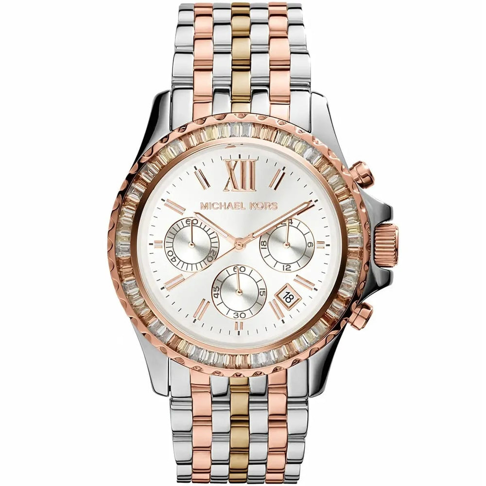 Michael Kors MK5876 Women’s Tri-Tone Baguette Bezel Chronograph Watch