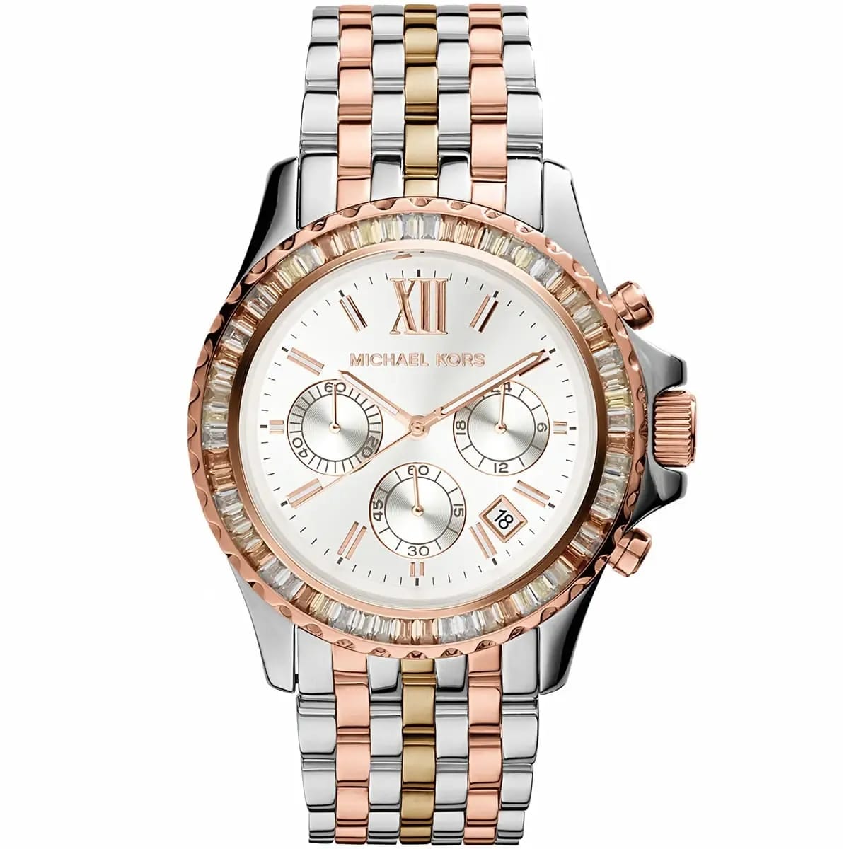Michael Kors MK5876 Women’s Tri-Tone Baguette Bezel Chronograph Watch