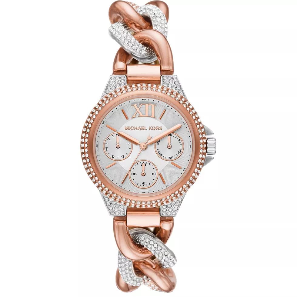 Michael Kors MK6843 Women’s Rose Gold & Silver Mini Camille Crystal Chain-Link Watch