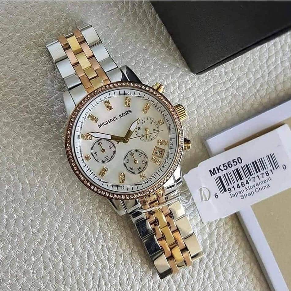 Michael Kors MK5650 Ritz Women’s Mother of Pearl Dial Two-Tone Chronograph Watch