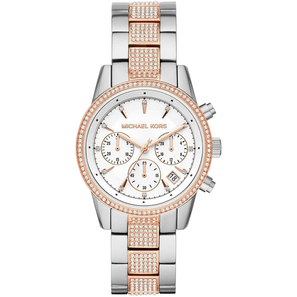 Michael Kors MK6651 Ritz Women’s Silver Dial Two-Tone Stainless Steel Chronograph Watch