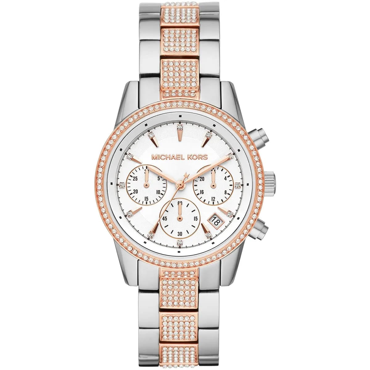 Michael Kors MK6651 Ritz Women’s Silver Dial Two-Tone Stainless Steel Chronograph Watch