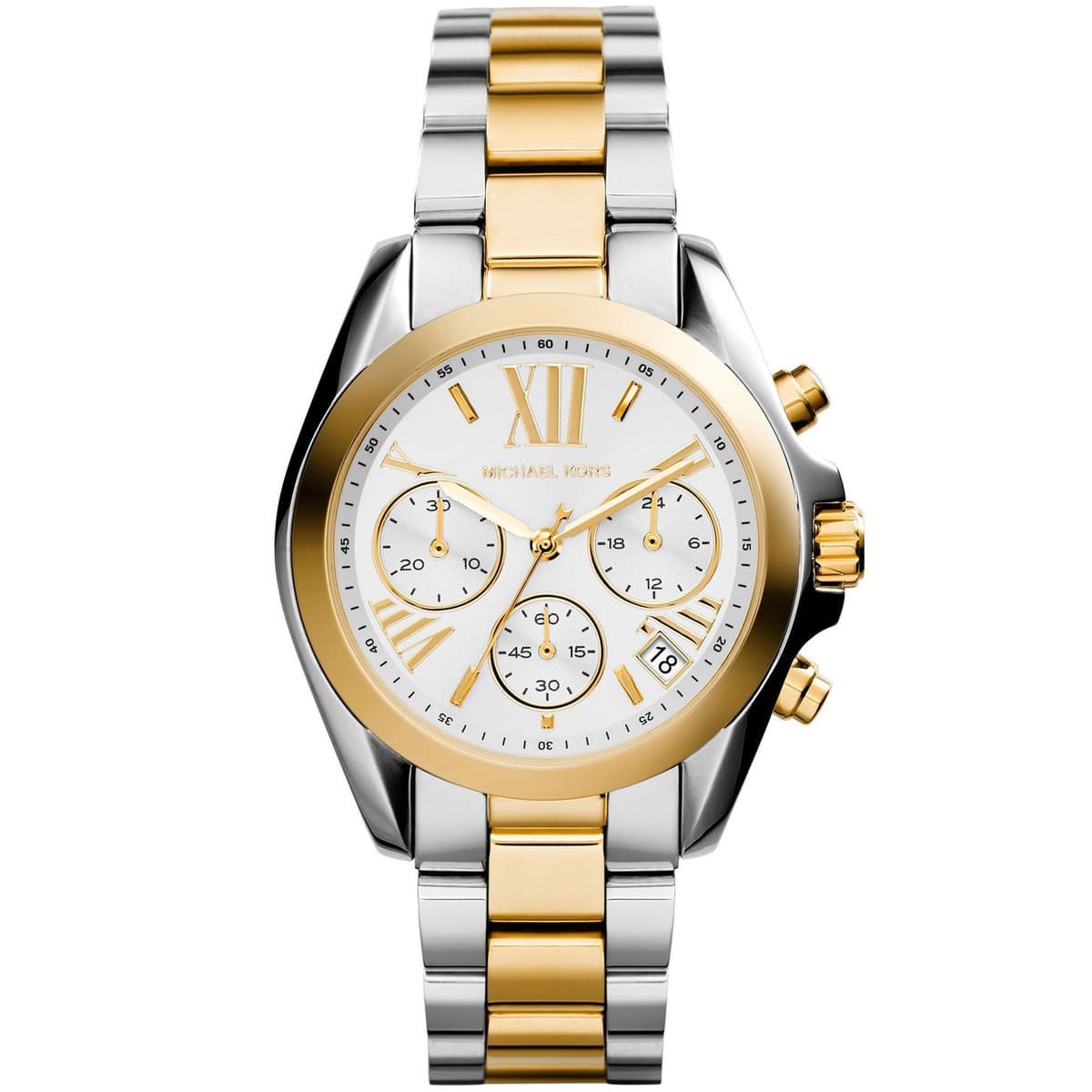 Michael Kors MK5974 Bradshaw Women’s White Dial Two-Tone Stainless Steel Chronograph Watch