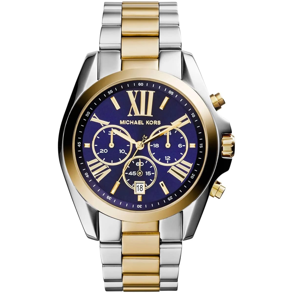 Michael Kors MK5976 Bradshaw Women’s Navy Dial Two-Tone Stainless Steel Chronograph Watch
