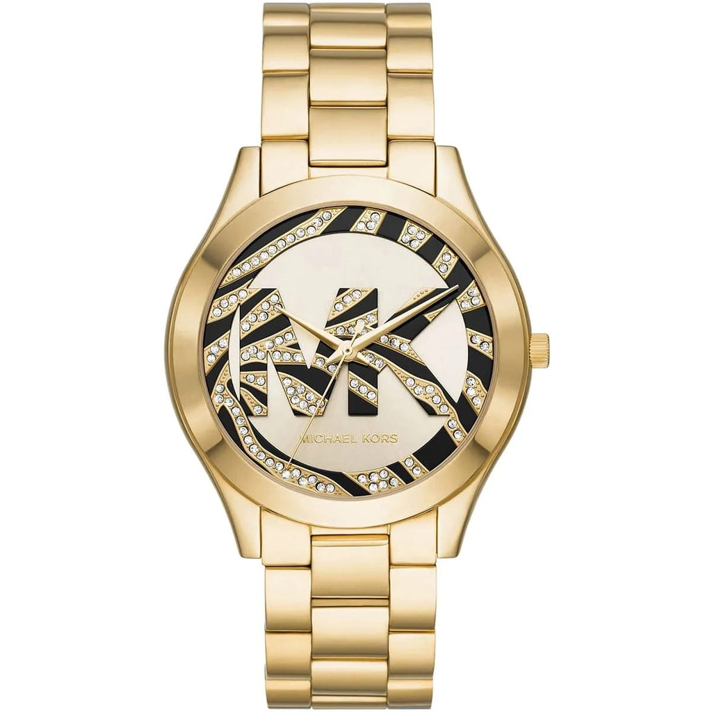 Michael Kors MK4561 Slim Runway Women’s Gold Crystal Logo Dial Stainless Steel Watch