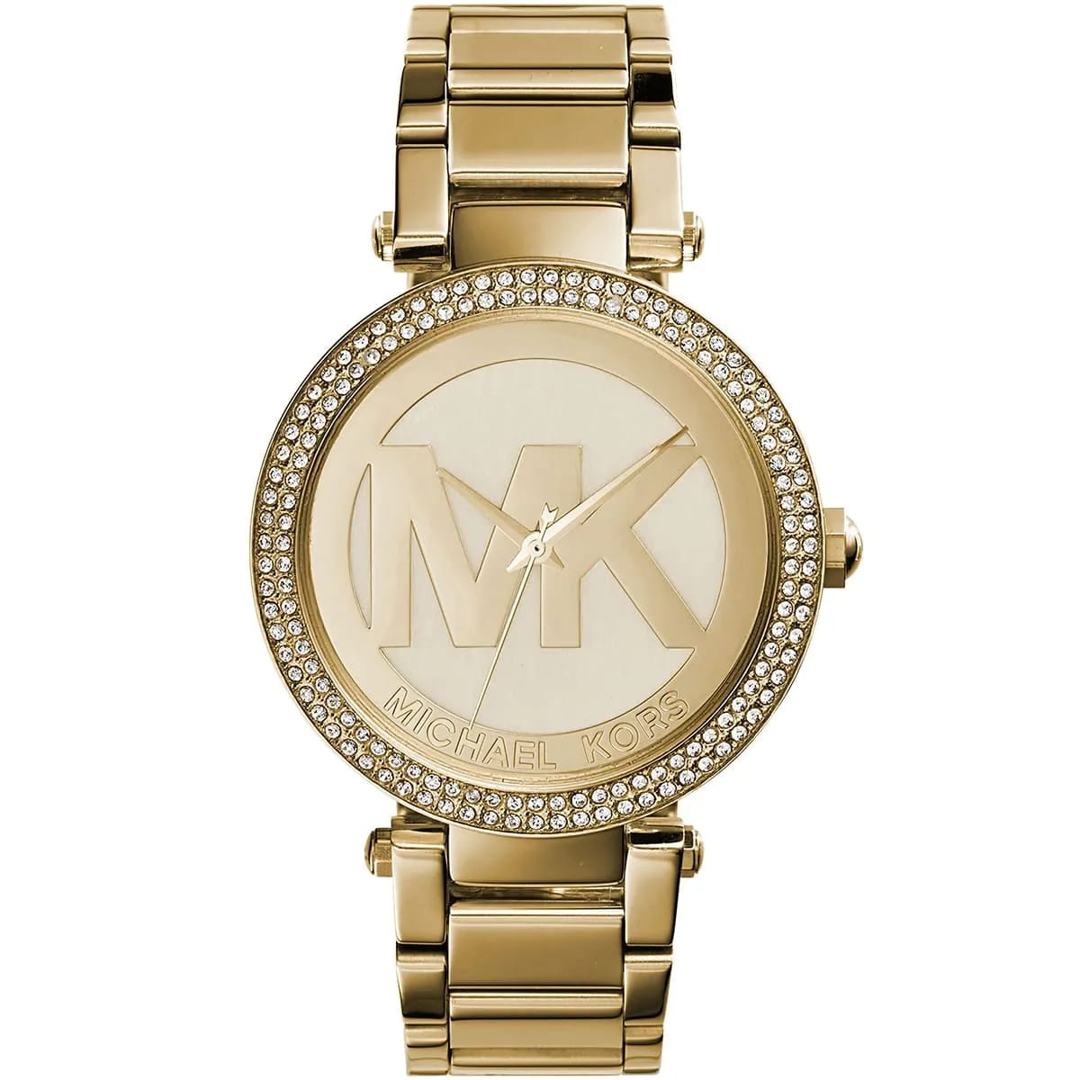 Michael Kors MK5784 Parker Women’s Gold Crystal Bezel MK Logo Dial Stainless Steel Watch