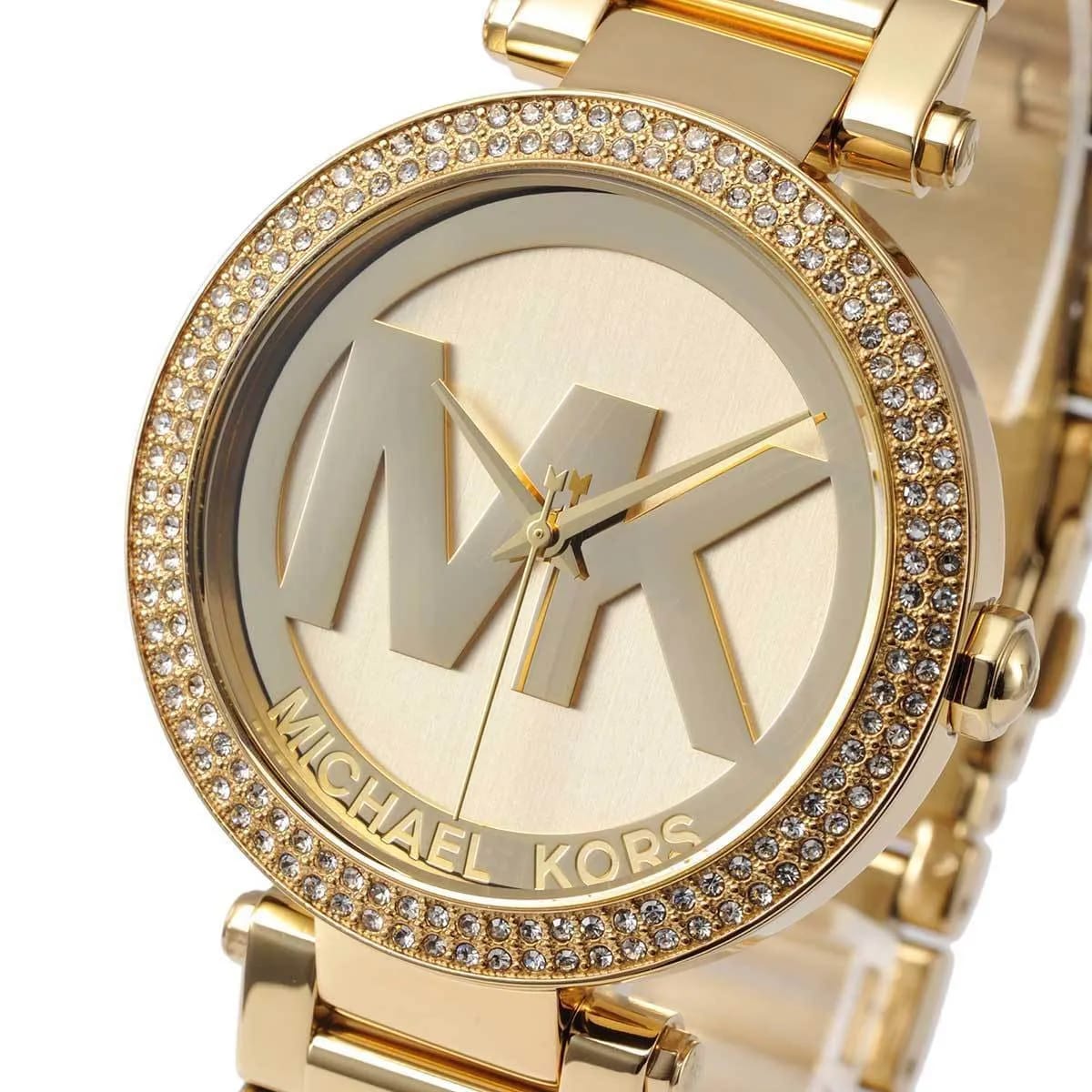 Michael Kors MK5784 Parker Women’s Gold Crystal Bezel MK Logo Dial Stainless Steel Watch