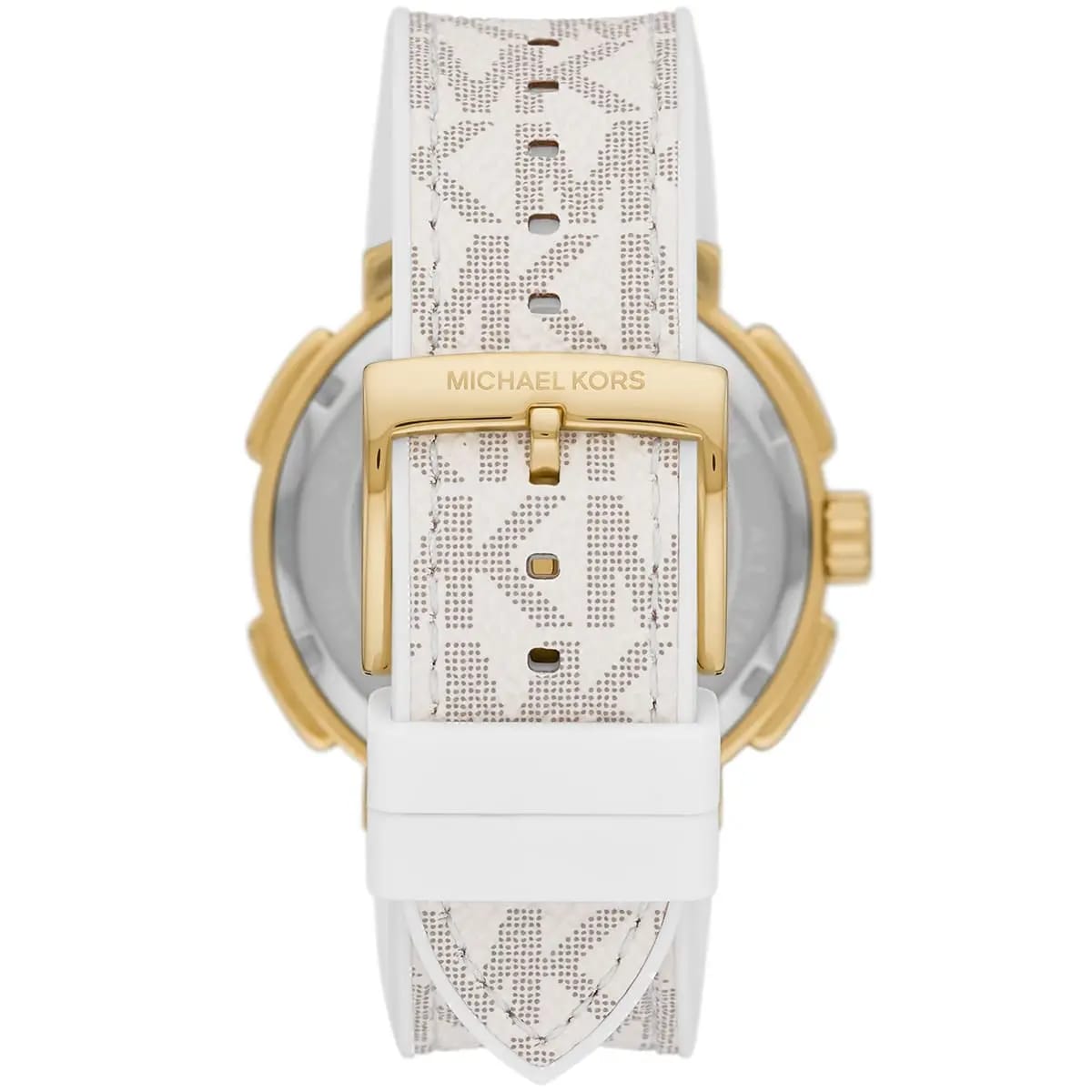 Michael Kors MK7221 Women’s White Dial White Logo Strap Gold-Tone Multi-Function Watch