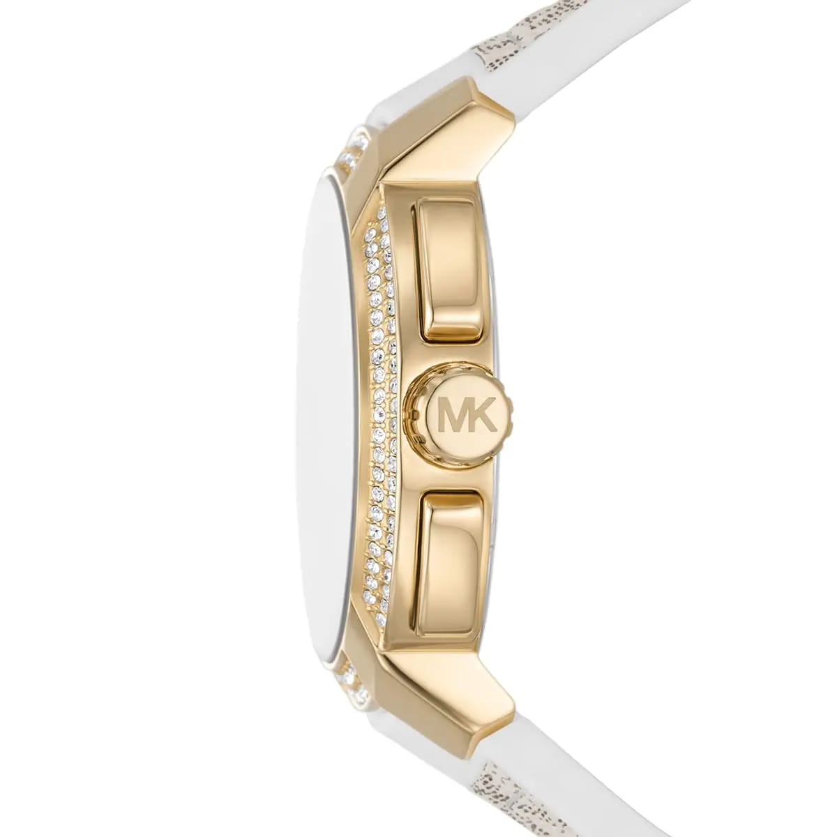 Michael Kors MK7221 Women’s White Dial White Logo Strap Gold-Tone Multi-Function Watch