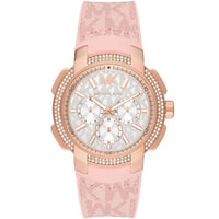 Michael Kors MK7222 Women’s White Dial Pink Logo Strap Rose Gold Multi-Function Watch