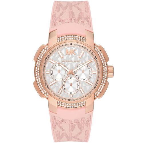 Michael Kors MK7222 Women’s White Dial Pink Logo Strap Rose Gold Multi-Function Watch