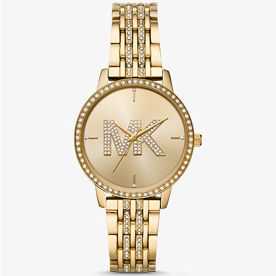 Michael Kors MK4371 Women’s Gold Dial Gold Stainless Steel Crystal MK Logo Watch